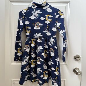 NWT Mini Boden Navy Blue Dress with Unicorn and Rainbow Print